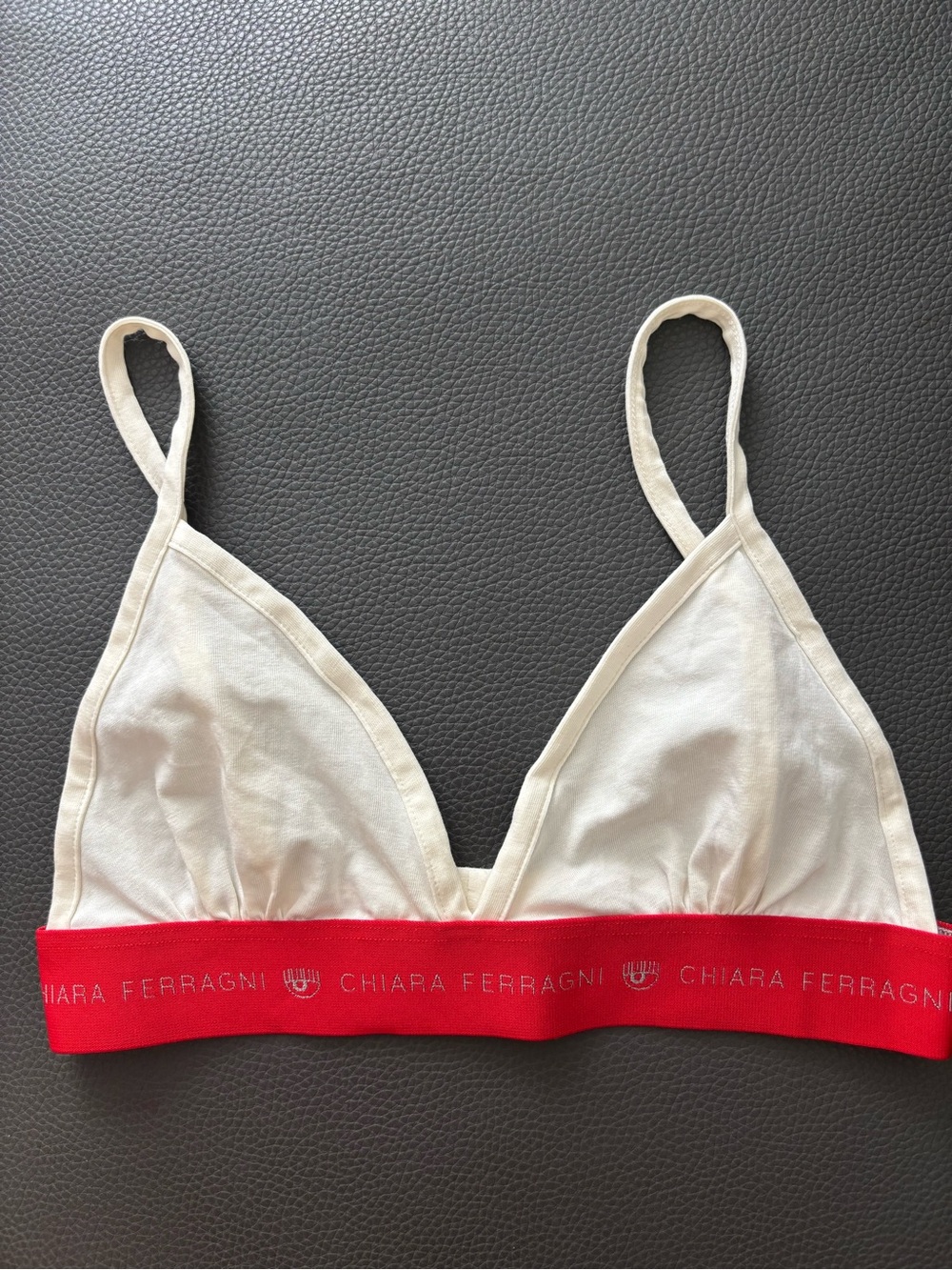 Chiara Ferragni Cream Triangle Bralette with Red Logo Band